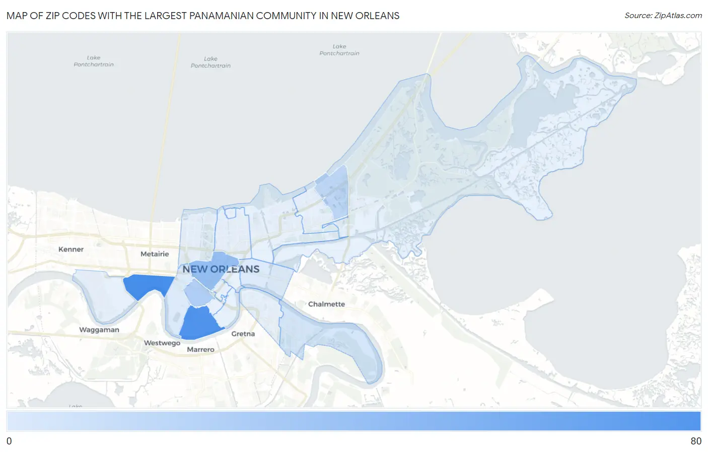 Zip Codes with the Largest Panamanian Community in New Orleans Map