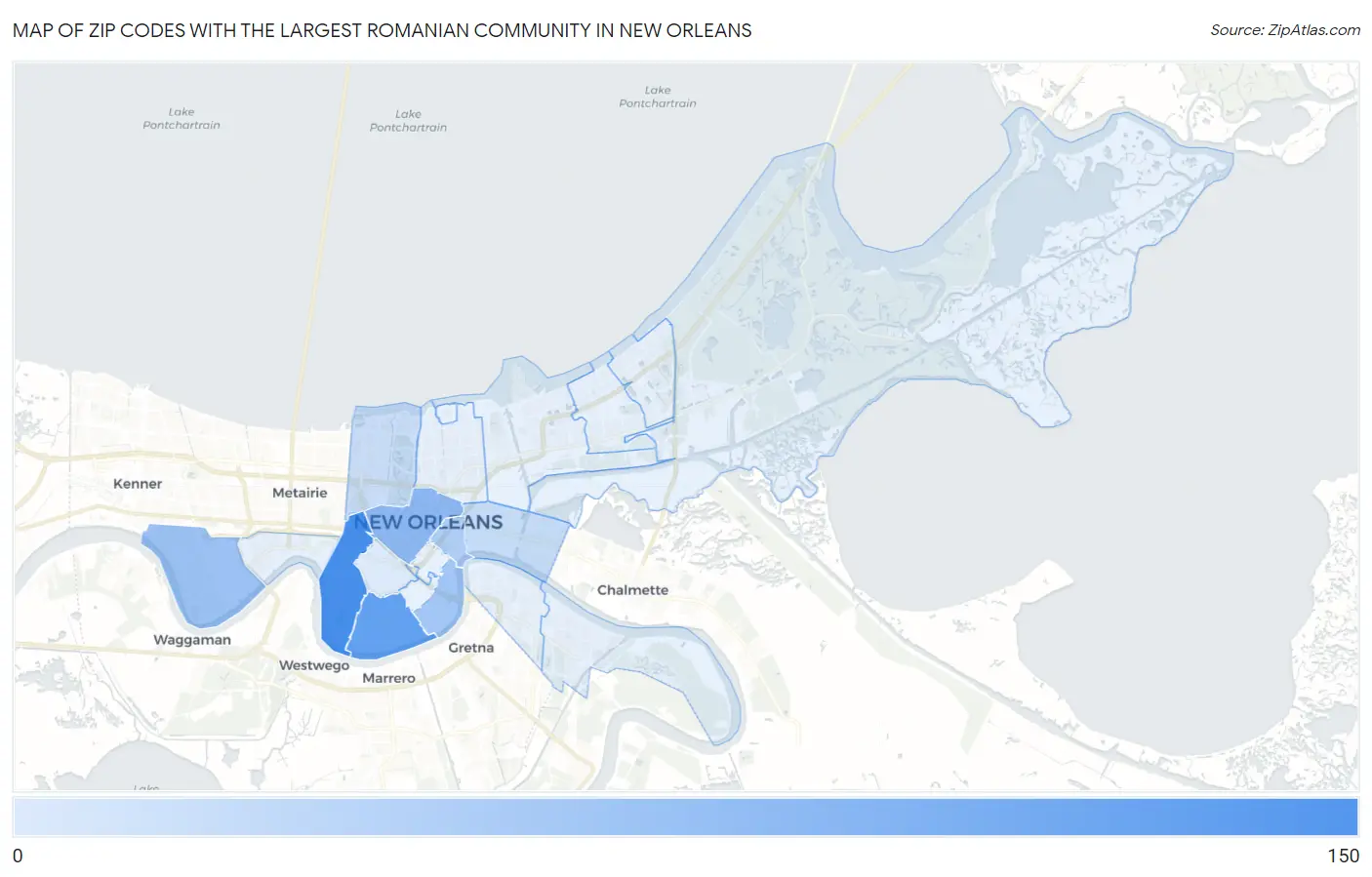 Zip Codes with the Largest Romanian Community in New Orleans Map