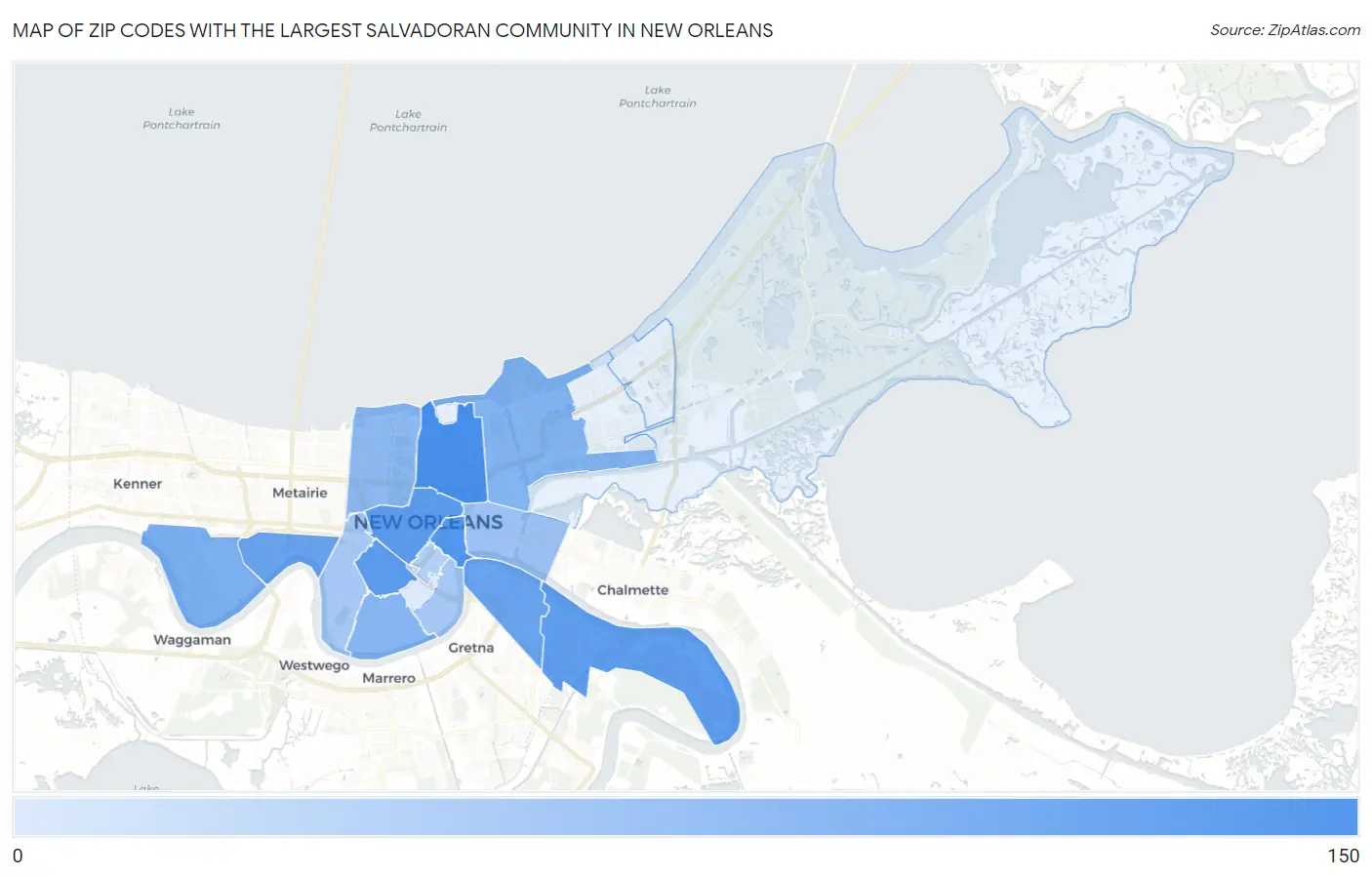 Zip Codes with the Largest Salvadoran Community in New Orleans Map