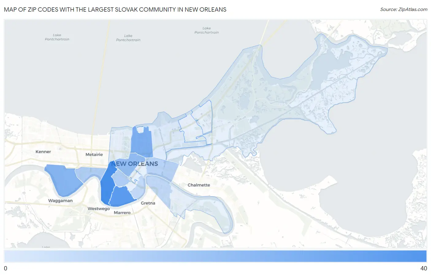 Zip Codes with the Largest Slovak Community in New Orleans Map