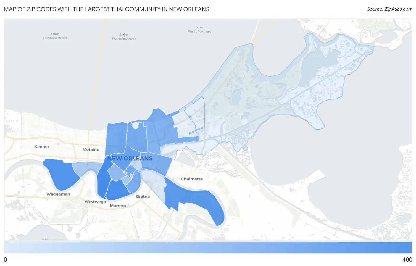 Zip Codes with the Largest Thai Community in New Orleans Map