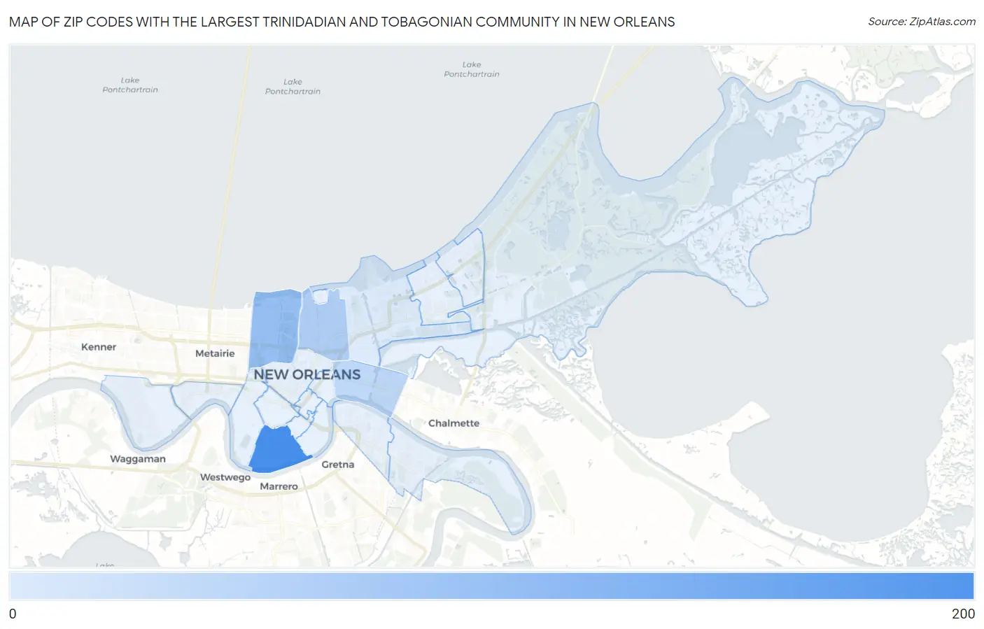 Zip Codes with the Largest Trinidadian and Tobagonian Community in New Orleans Map