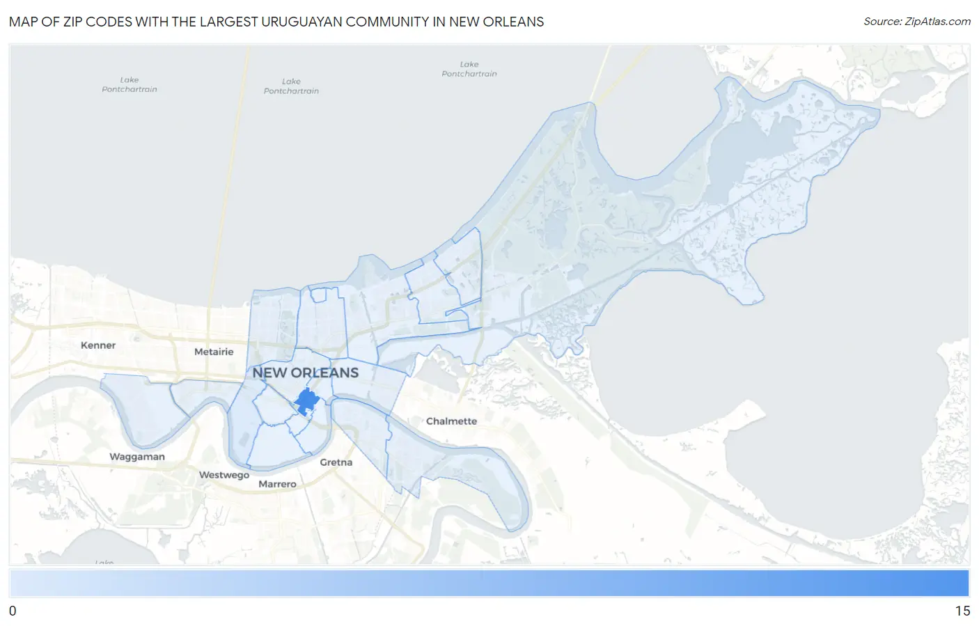 Zip Codes with the Largest Uruguayan Community in New Orleans Map