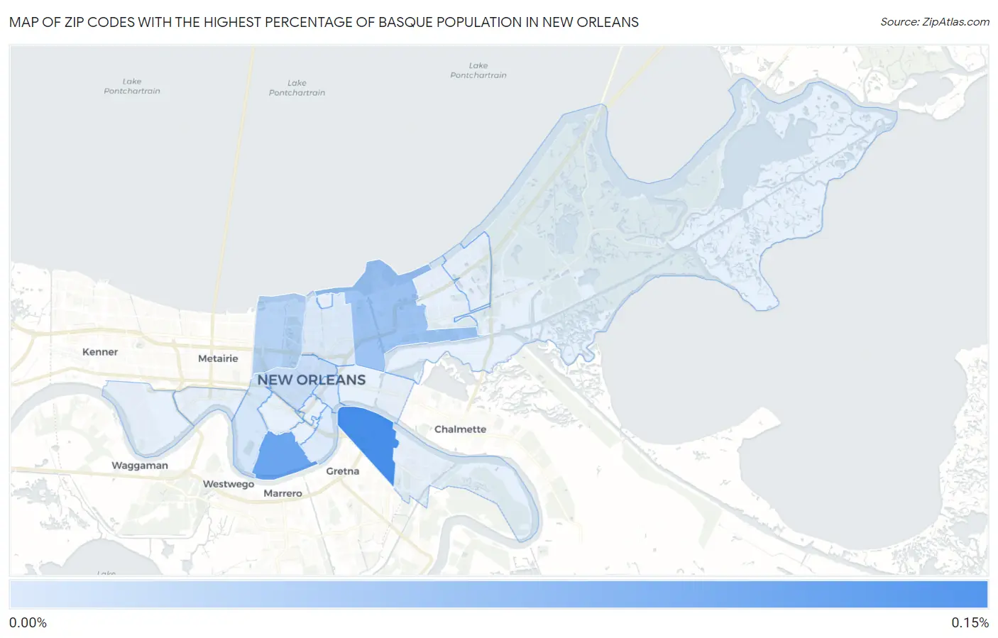 Zip Codes with the Highest Percentage of Basque Population in New Orleans Map