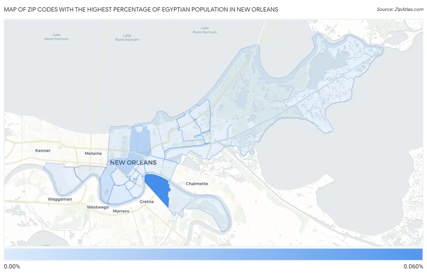 Zip Codes with the Highest Percentage of Egyptian Population in New Orleans Map