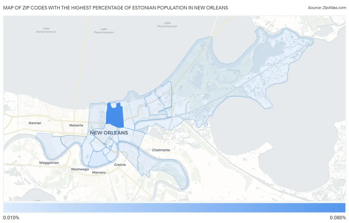 Zip Codes with the Highest Percentage of Estonian Population in New Orleans Map