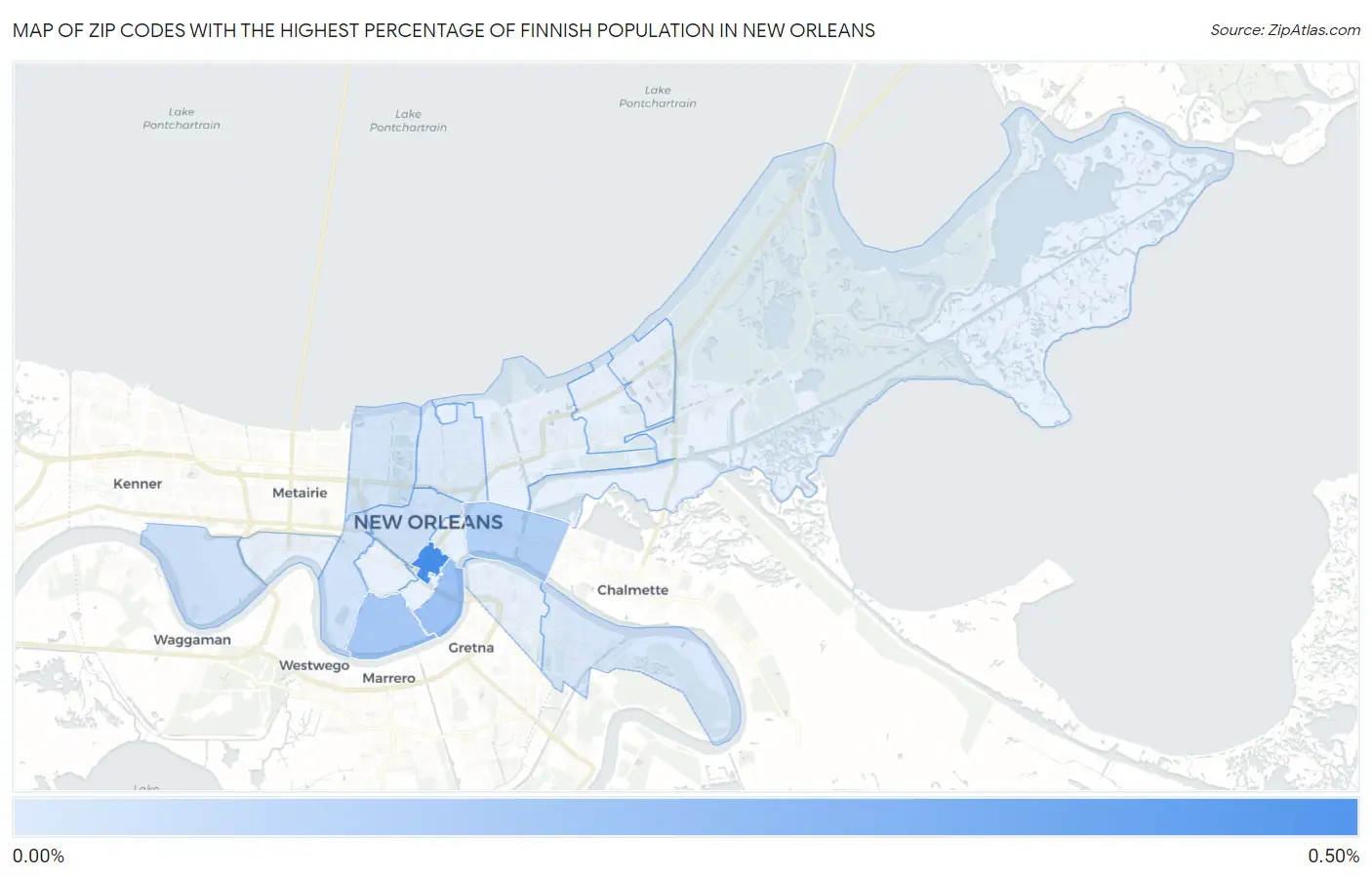 Zip Codes with the Highest Percentage of Finnish Population in New Orleans Map