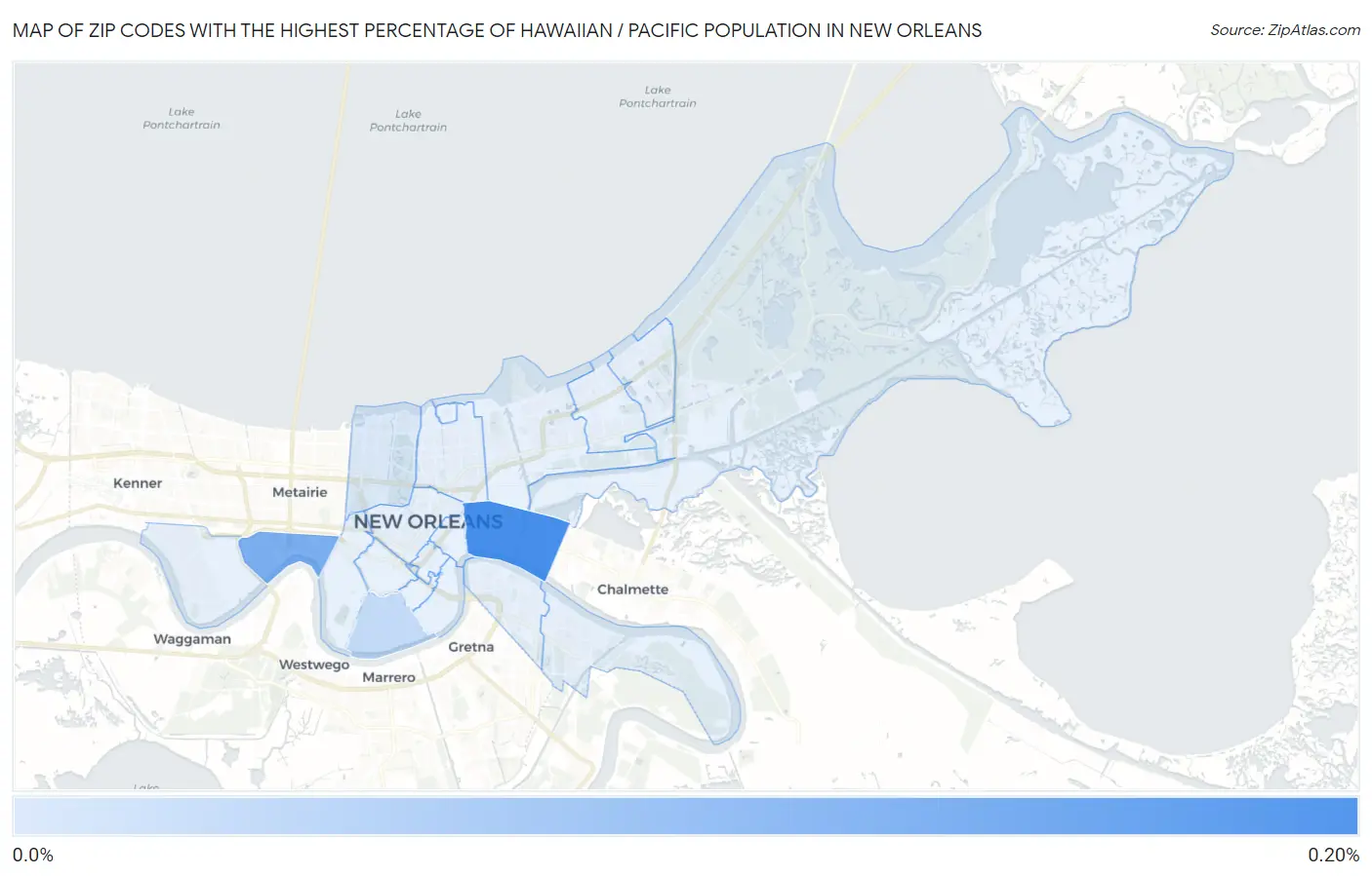 Zip Codes with the Highest Percentage of Hawaiian / Pacific Population in New Orleans Map