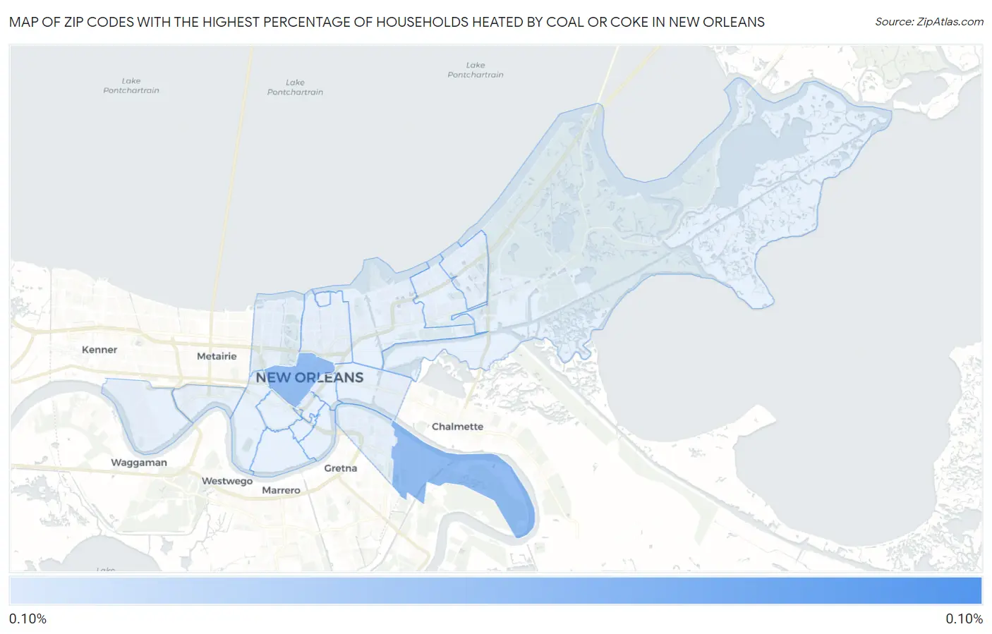 Zip Codes with the Highest Percentage of Households Heated by Coal or Coke in New Orleans Map