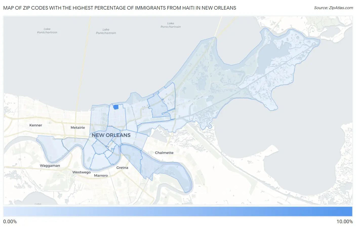 Zip Codes with the Highest Percentage of Immigrants from Haiti in New Orleans Map