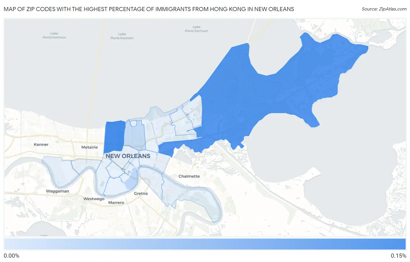 Zip Codes with the Highest Percentage of Immigrants from Hong Kong in New Orleans Map