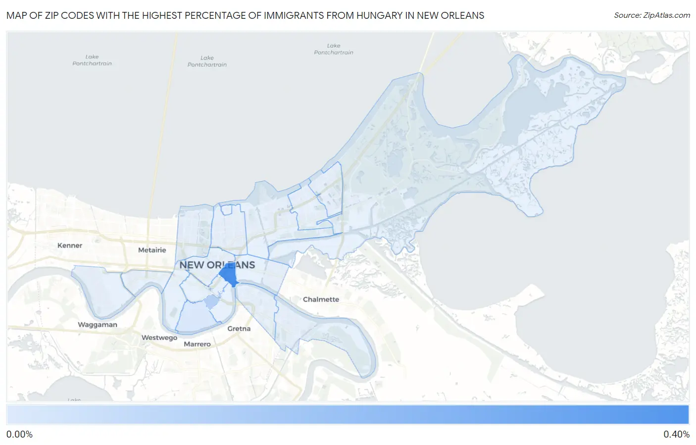 Zip Codes with the Highest Percentage of Immigrants from Hungary in New Orleans Map