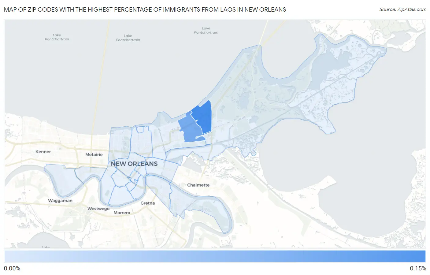 Zip Codes with the Highest Percentage of Immigrants from Laos in New Orleans Map