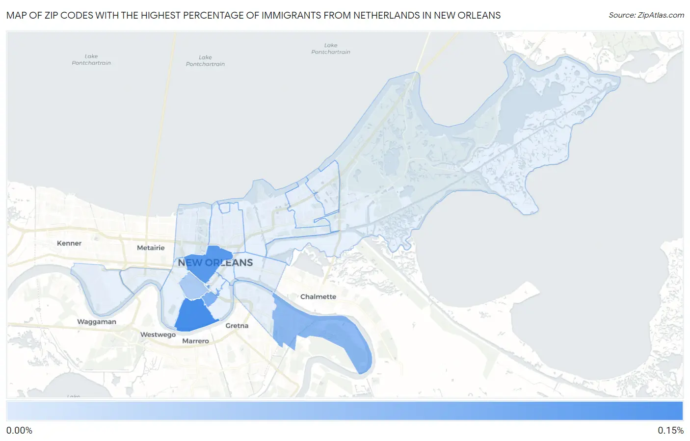Zip Codes with the Highest Percentage of Immigrants from Netherlands in New Orleans Map