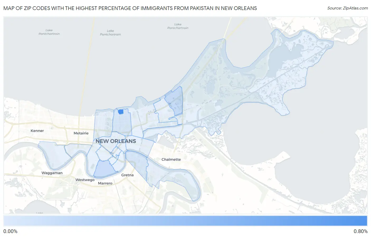 Zip Codes with the Highest Percentage of Immigrants from Pakistan in New Orleans Map