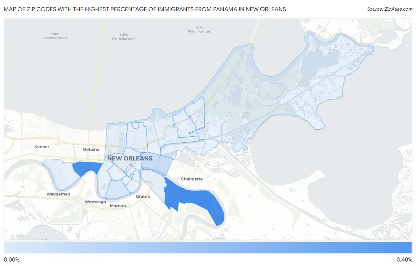 Zip Codes with the Highest Percentage of Immigrants from Panama in New Orleans Map