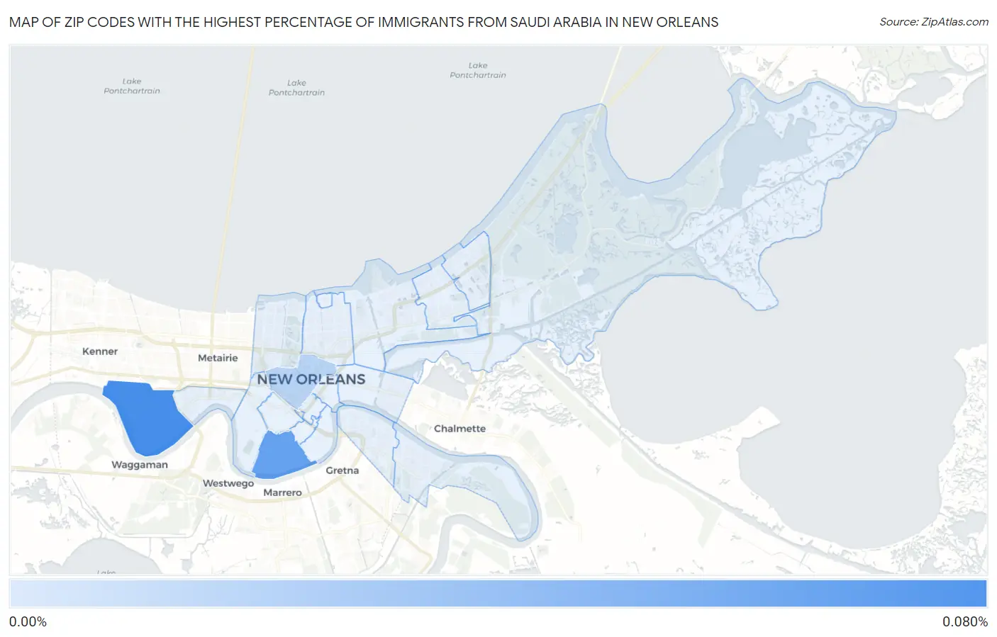 Zip Codes with the Highest Percentage of Immigrants from Saudi Arabia in New Orleans Map