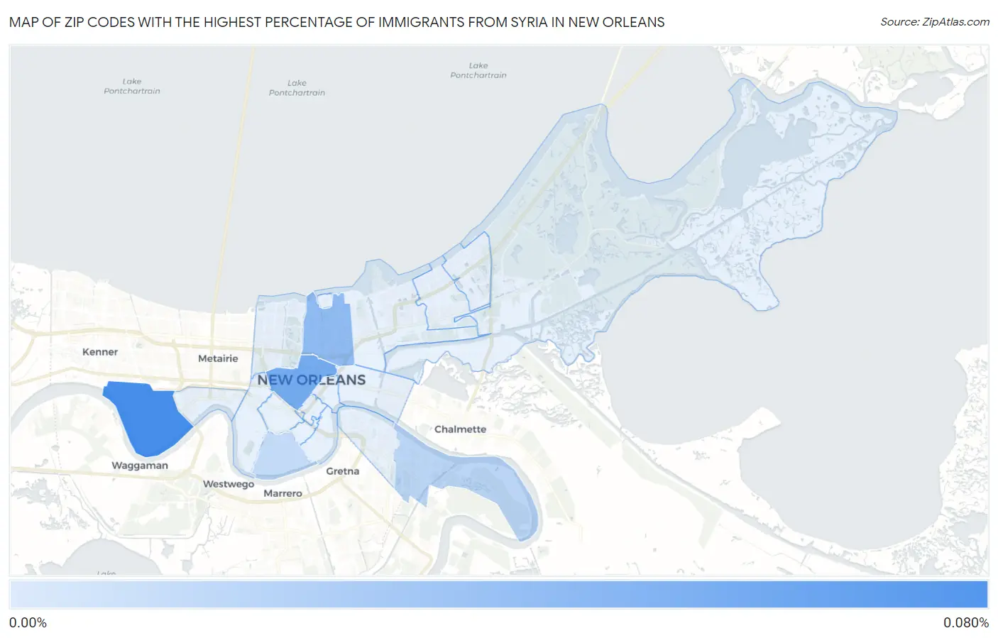 Zip Codes with the Highest Percentage of Immigrants from Syria in New Orleans Map
