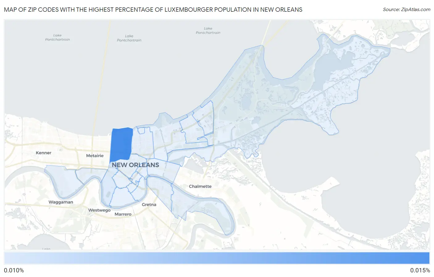 Zip Codes with the Highest Percentage of Luxembourger Population in New Orleans Map