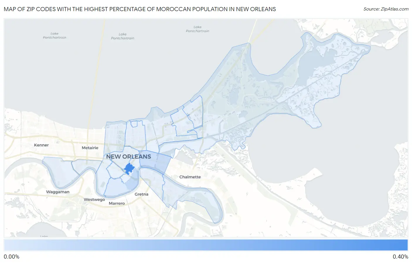 Zip Codes with the Highest Percentage of Moroccan Population in New Orleans Map