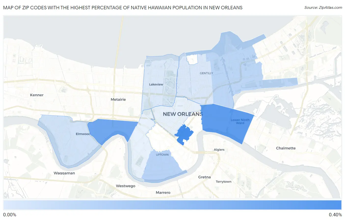Zip Codes with the Highest Percentage of Native Hawaiian Population in New Orleans Map