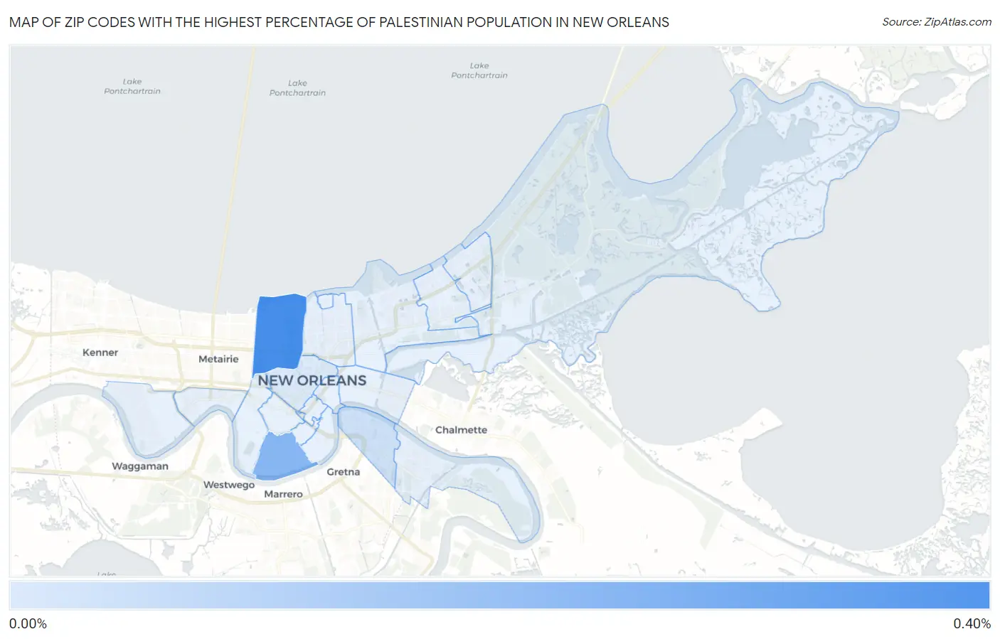 Zip Codes with the Highest Percentage of Palestinian Population in New Orleans Map