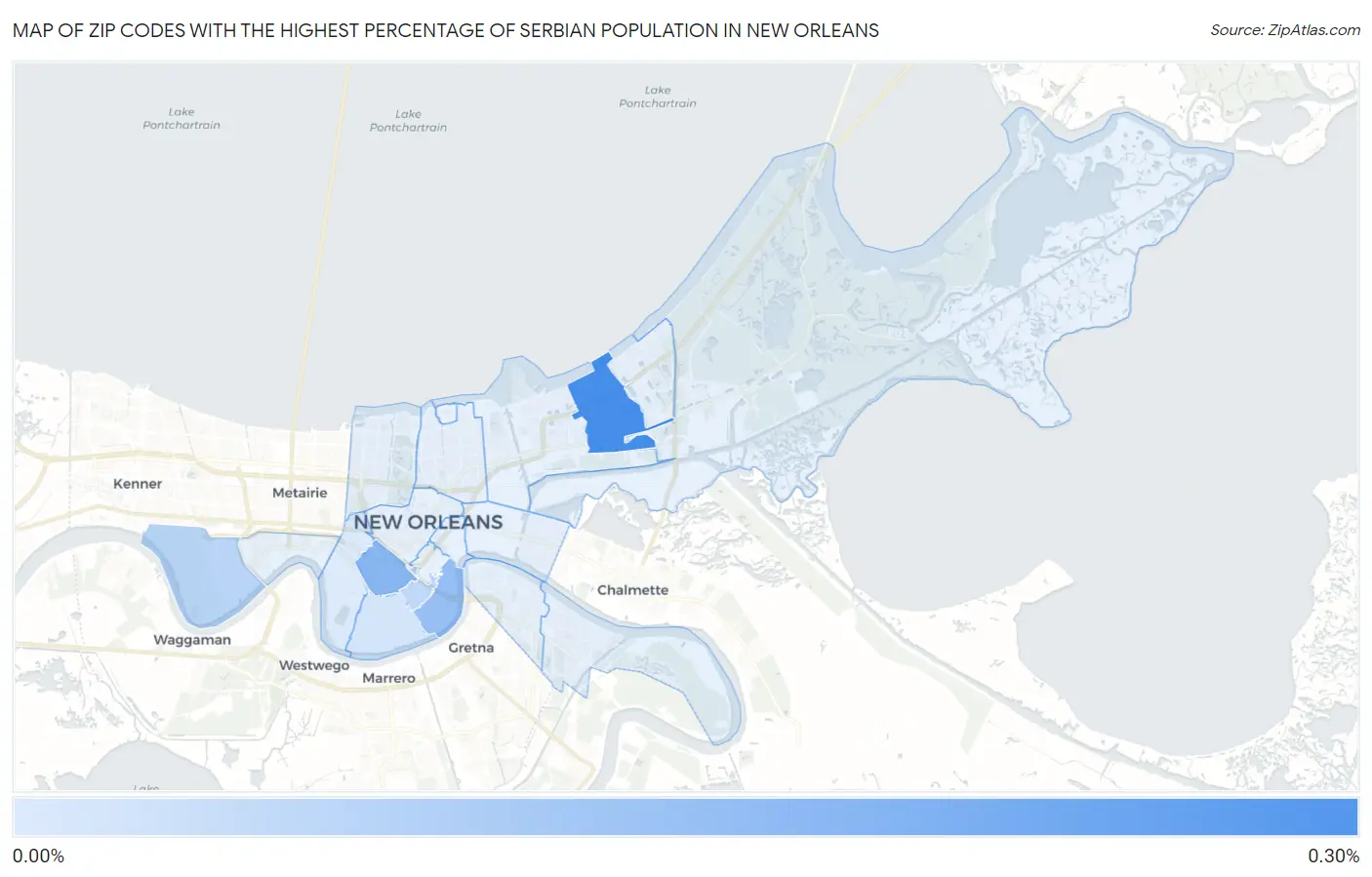 Zip Codes with the Highest Percentage of Serbian Population in New Orleans Map