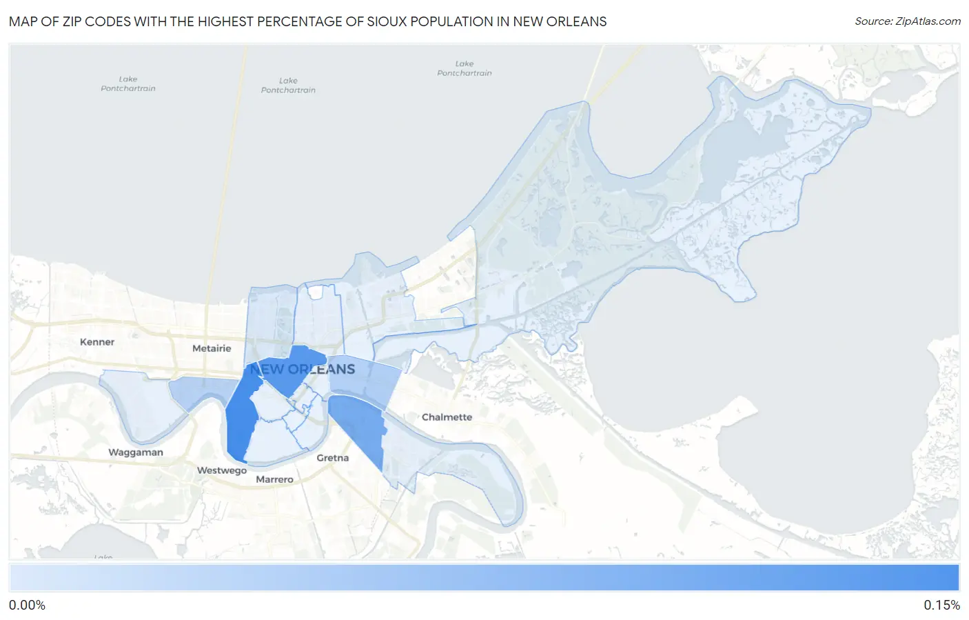 Zip Codes with the Highest Percentage of Sioux Population in New Orleans Map
