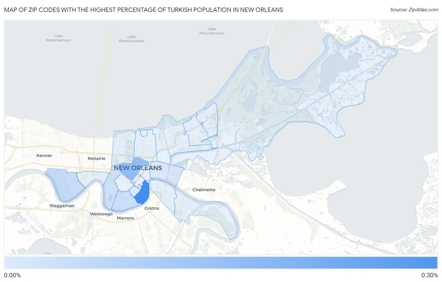 Zip Codes with the Highest Percentage of Turkish Population in New Orleans Map
