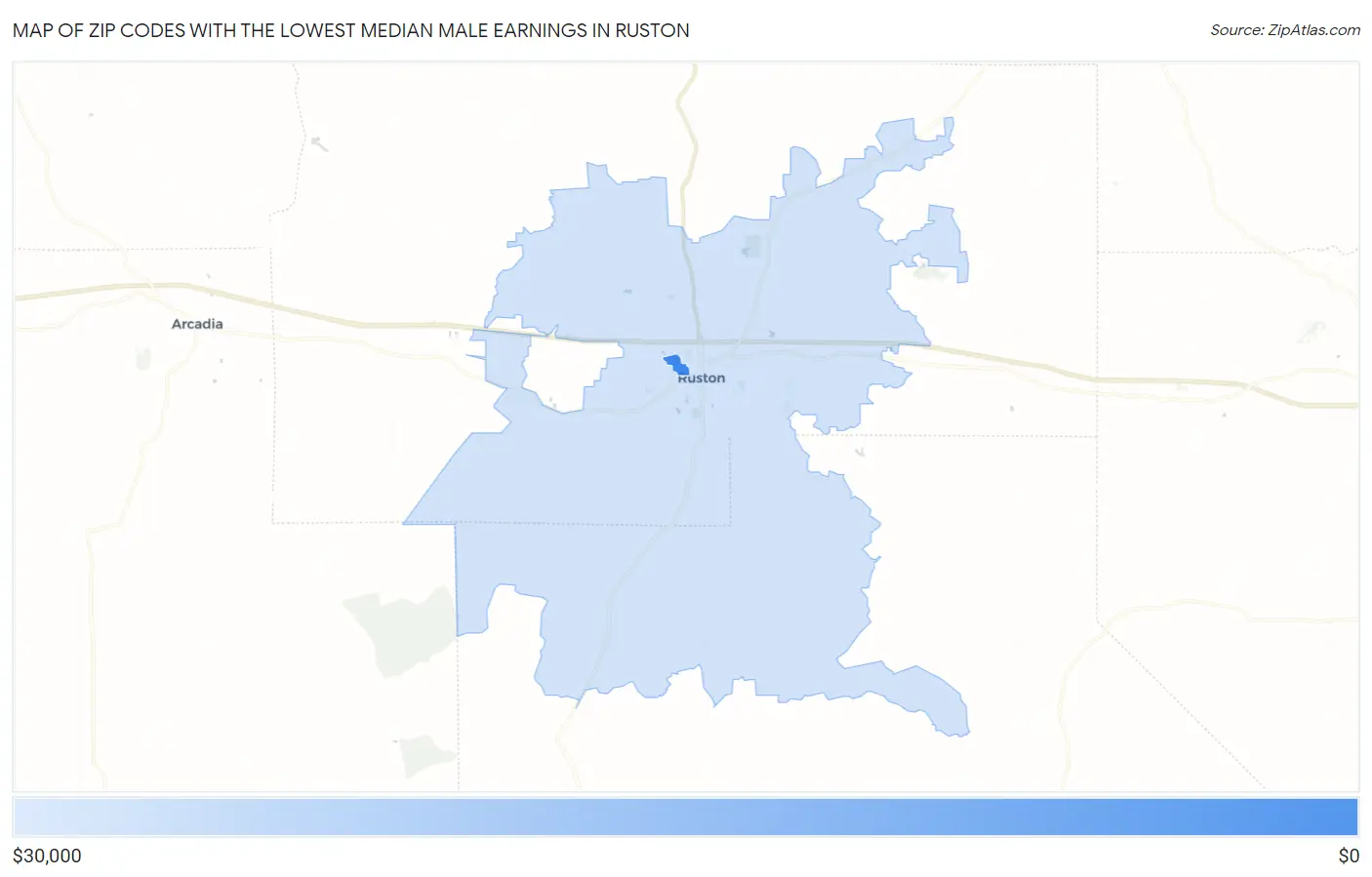Zip Codes with the Lowest Median Male Earnings in Ruston Map