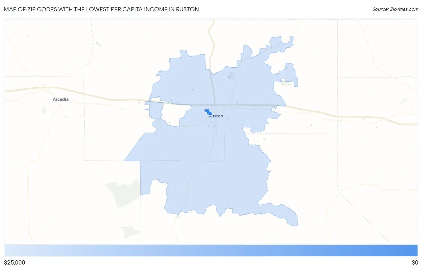 Zip Codes with the Lowest Per Capita Income in Ruston Map