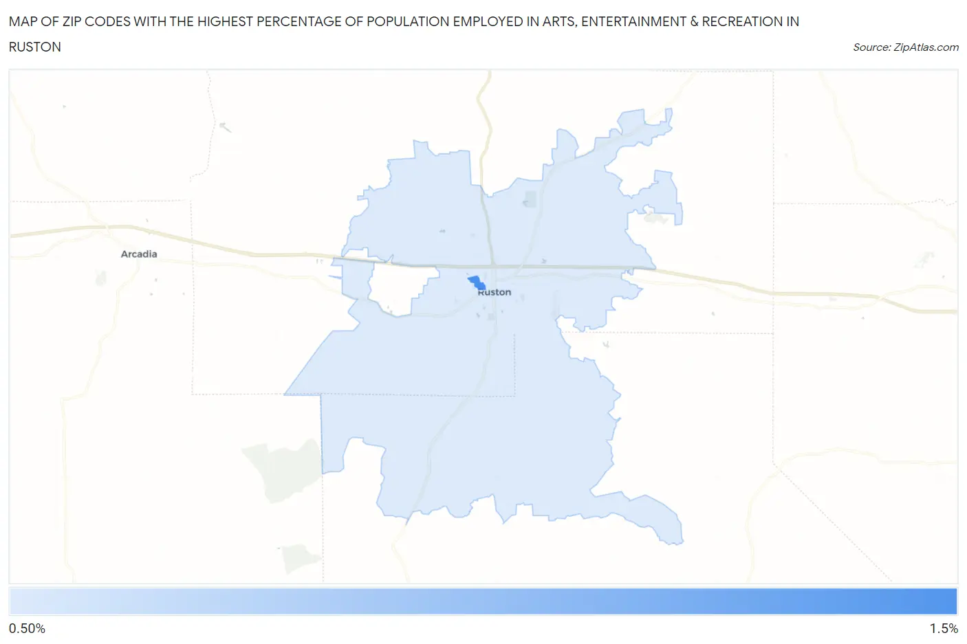 Zip Codes with the Highest Percentage of Population Employed in Arts, Entertainment & Recreation in Ruston Map