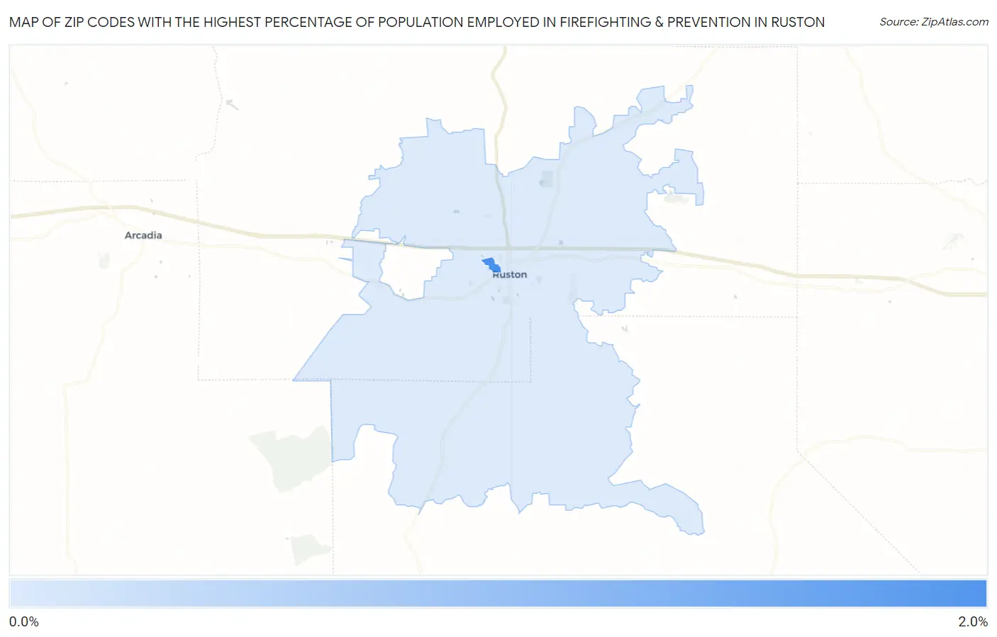 Zip Codes with the Highest Percentage of Population Employed in Firefighting & Prevention in Ruston Map
