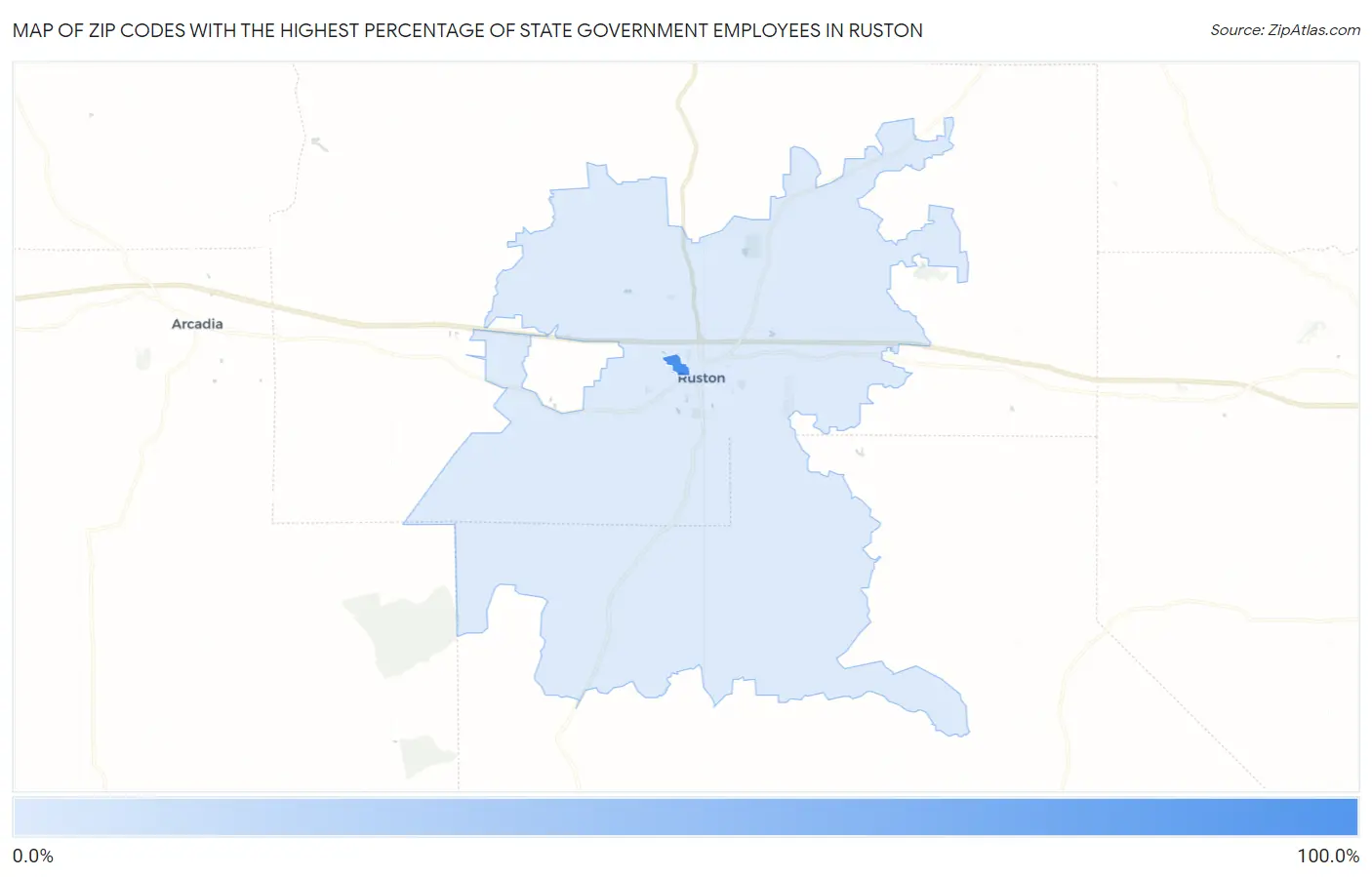 Zip Codes with the Highest Percentage of State Government Employees in Ruston Map