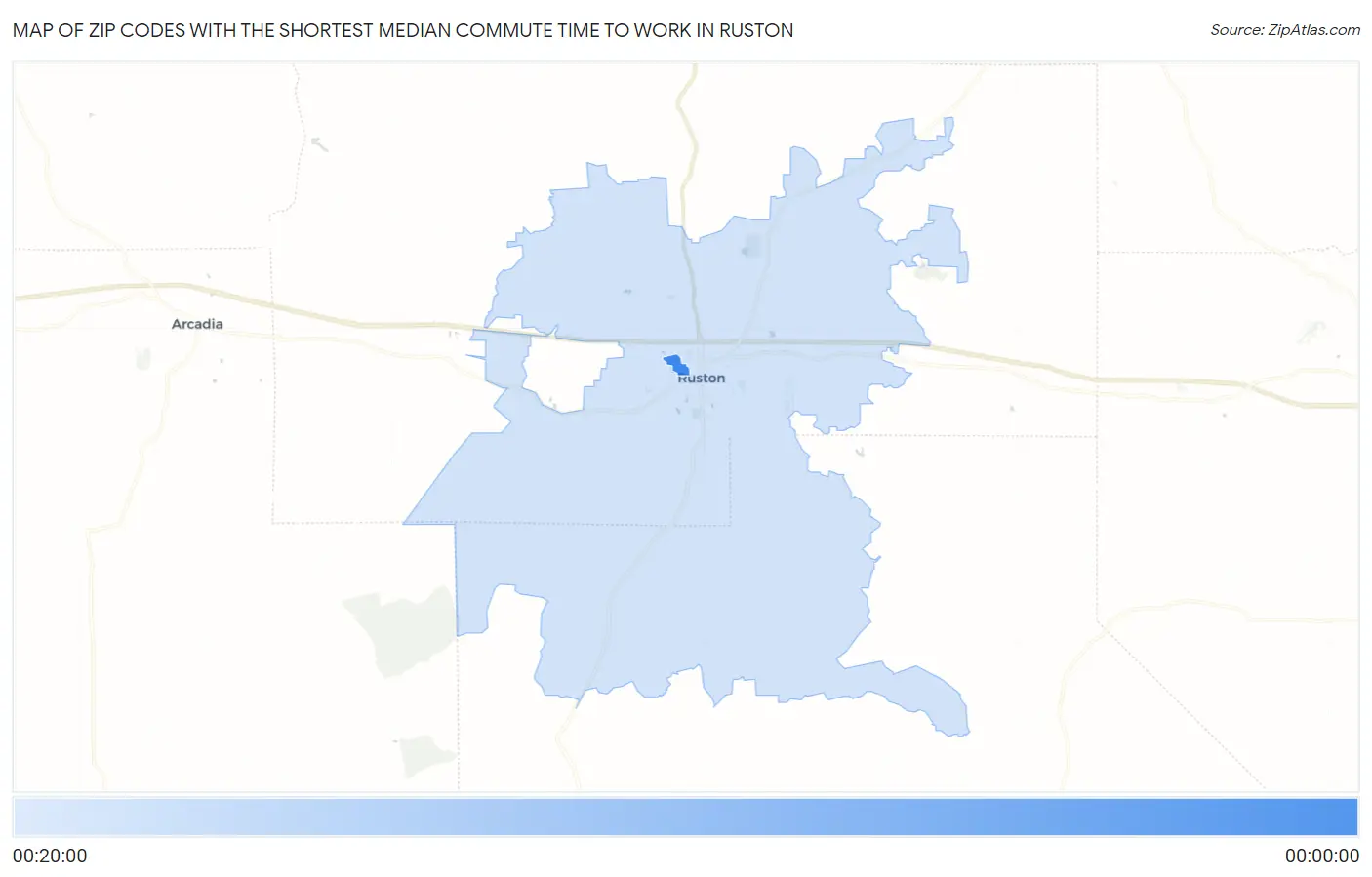 Zip Codes with the Shortest Median Commute Time to Work in Ruston Map