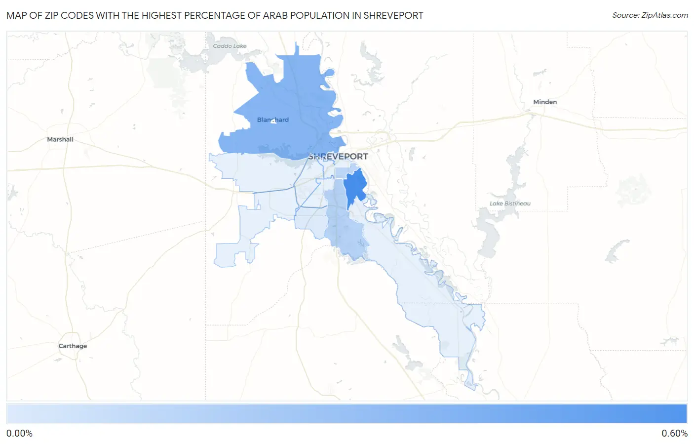 Zip Codes with the Highest Percentage of Arab Population in Shreveport Map