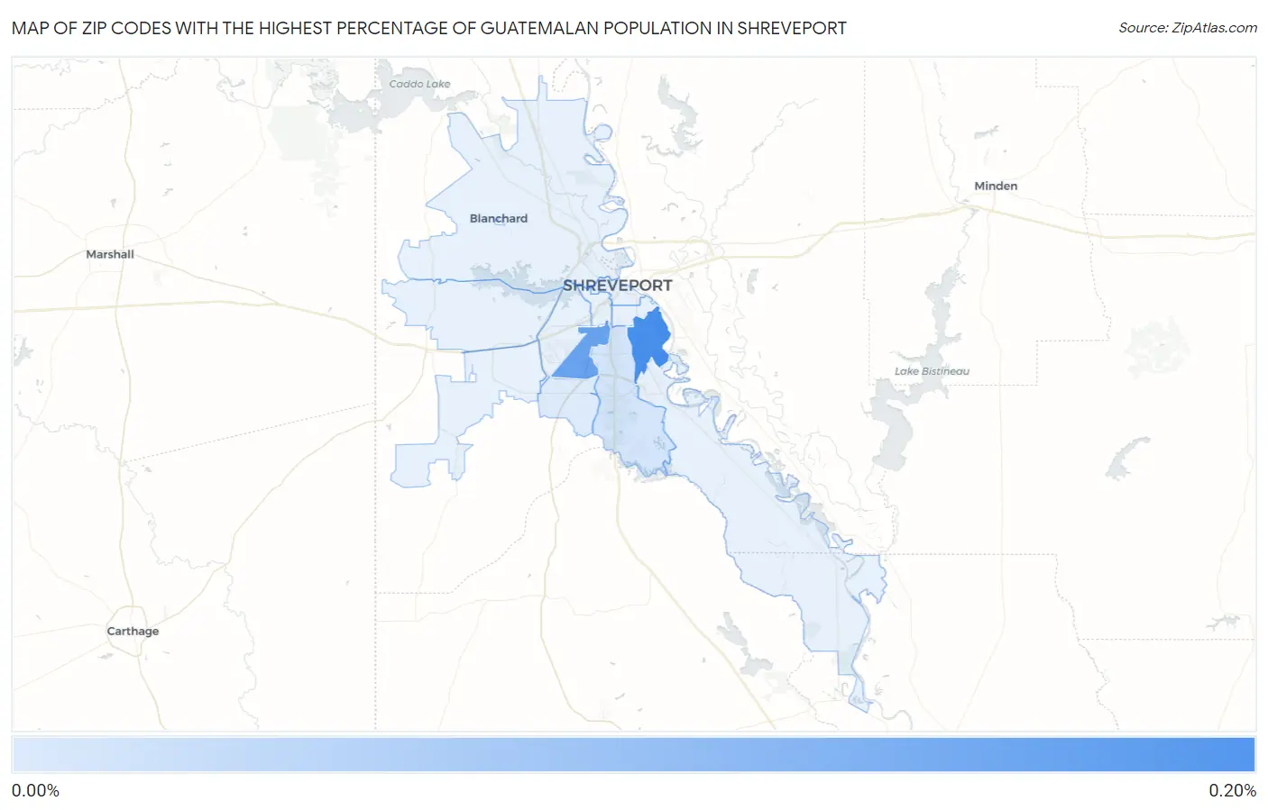 Zip Codes with the Highest Percentage of Guatemalan Population in Shreveport Map