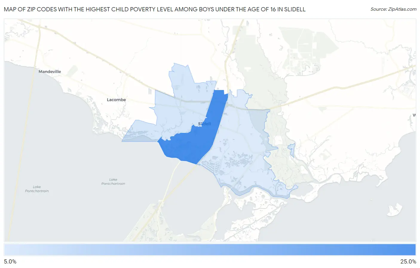 Zip Codes with the Highest Child Poverty Level Among Boys Under the Age of 16 in Slidell Map