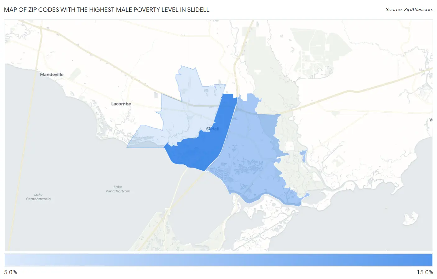Zip Codes with the Highest Male Poverty Level in Slidell Map