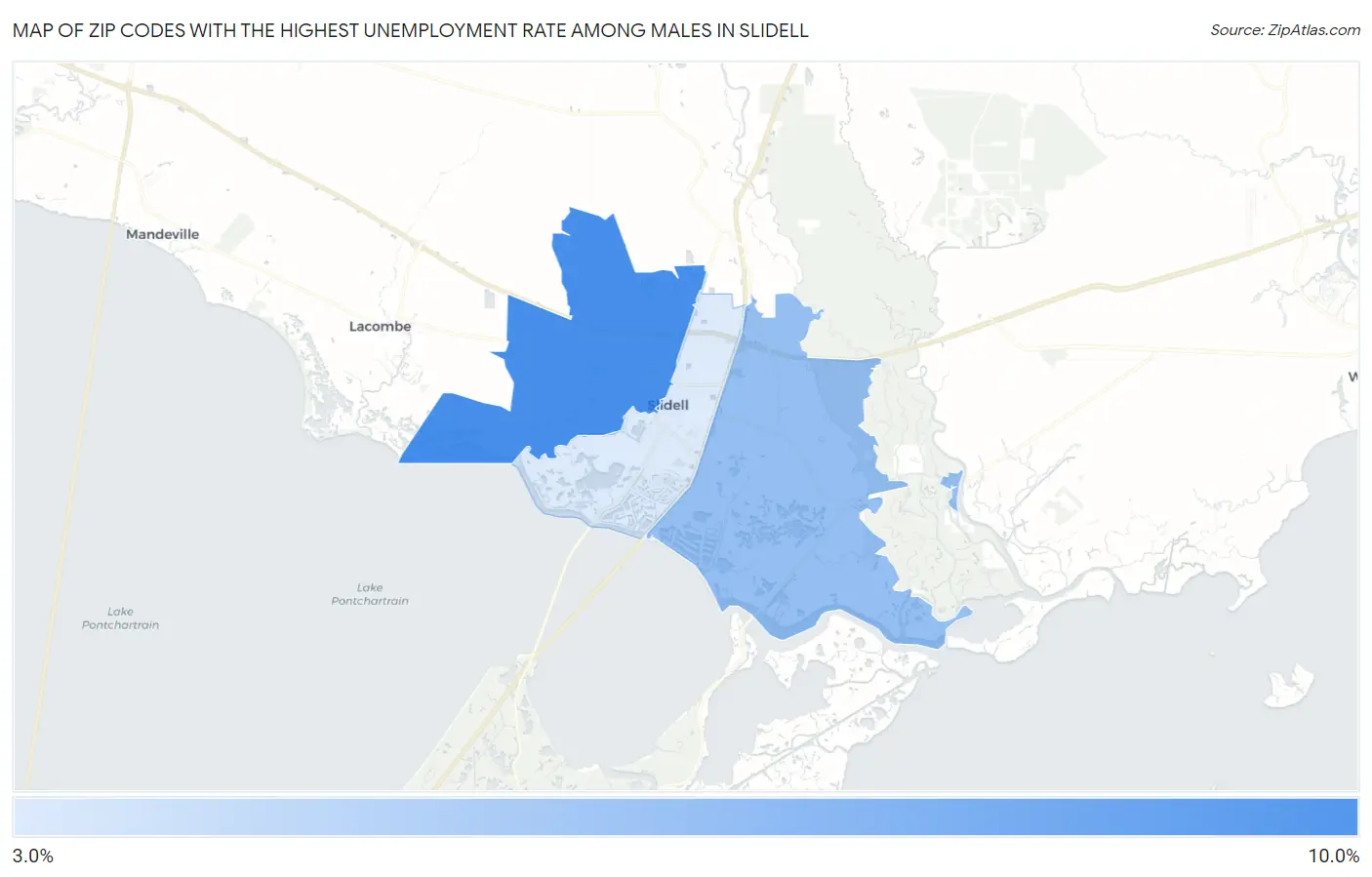 Zip Codes with the Highest Unemployment Rate Among Males in Slidell Map