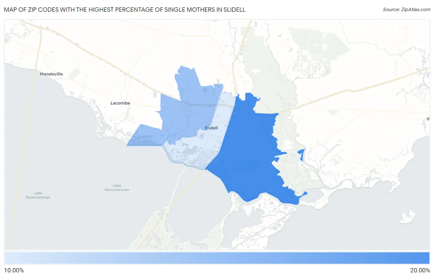 Zip Codes with the Highest Percentage of Single Mothers in Slidell Map