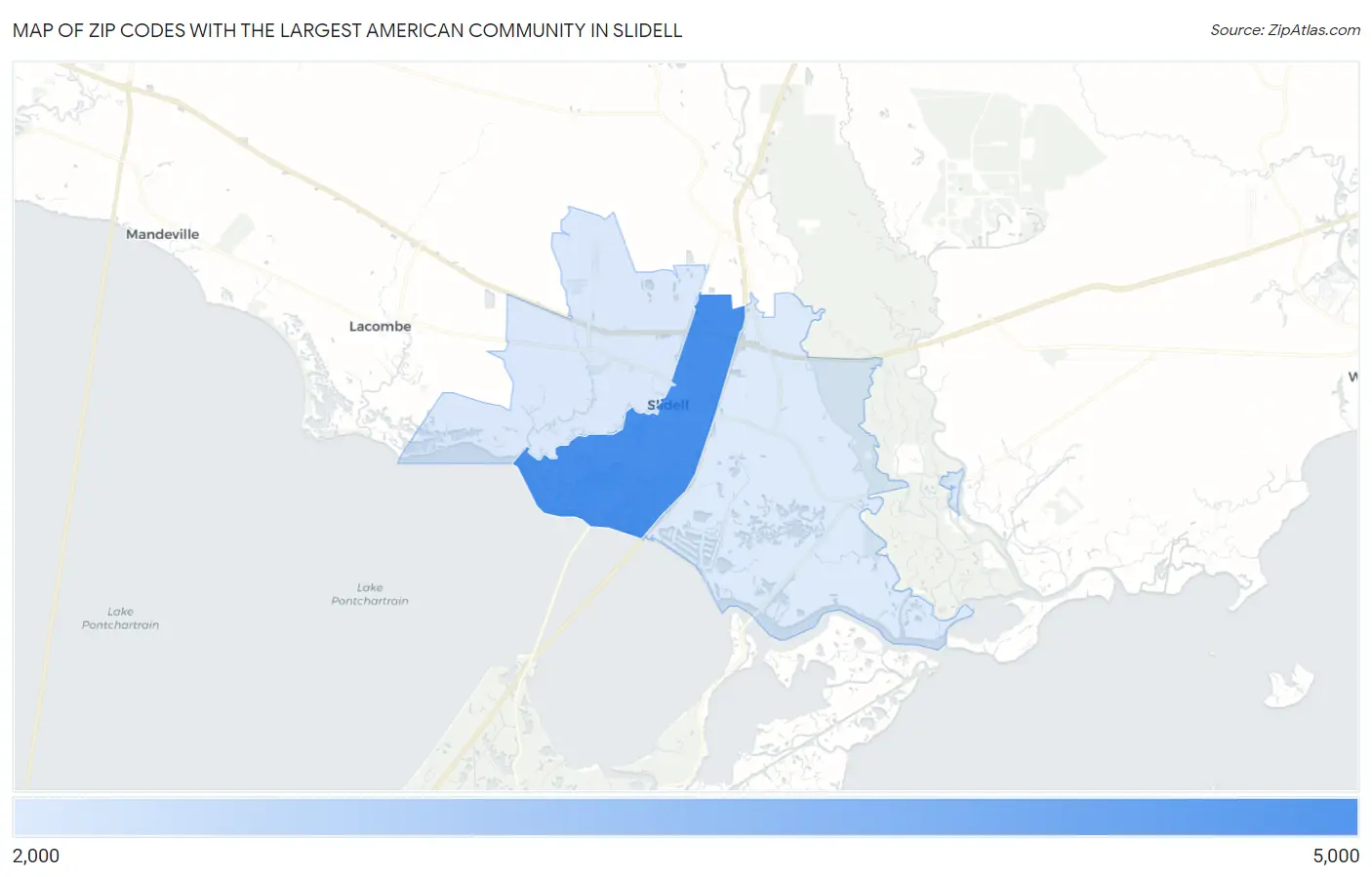 Zip Codes with the Largest American Community in Slidell Map