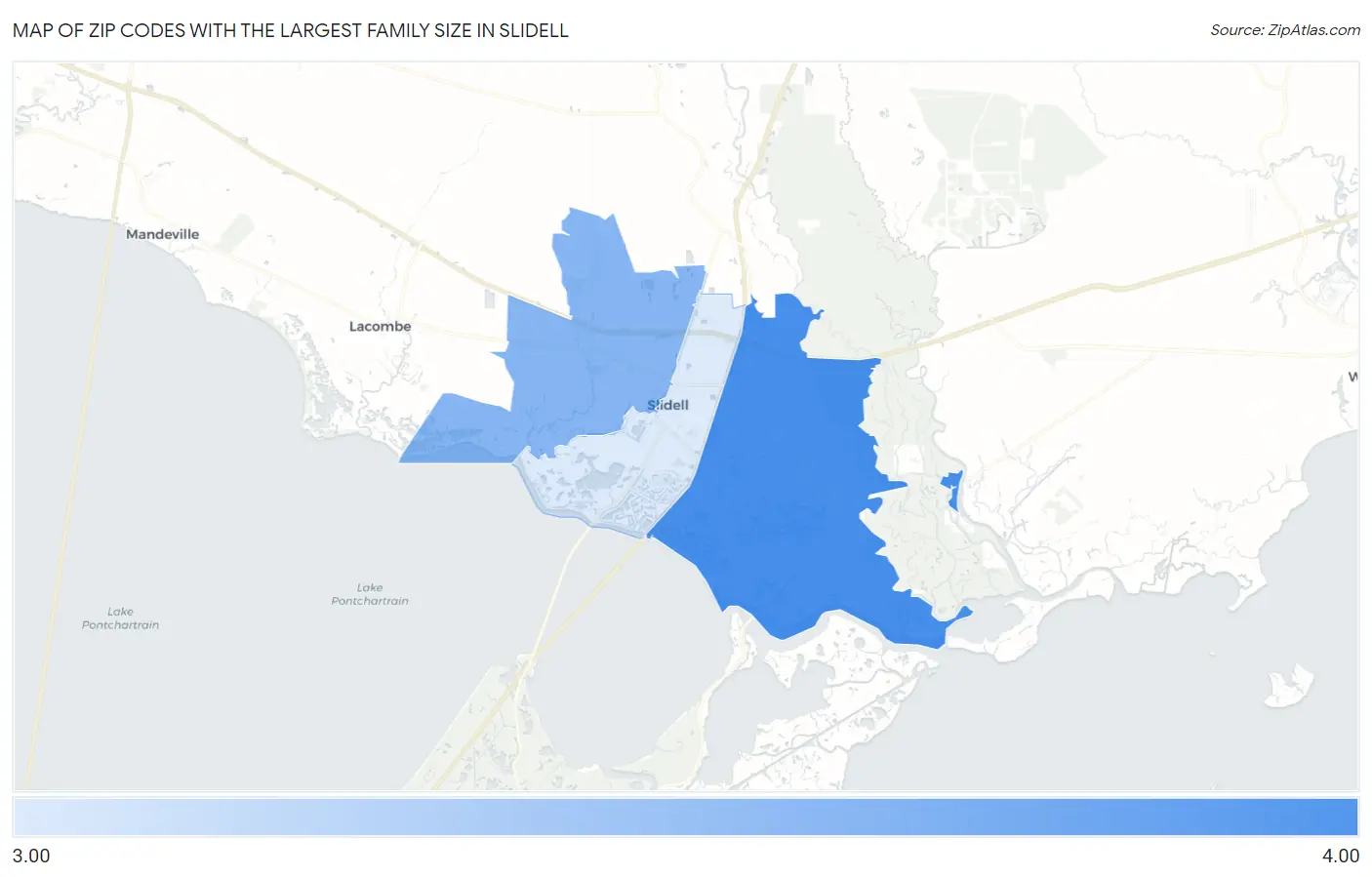 Zip Codes with the Largest Family Size in Slidell Map