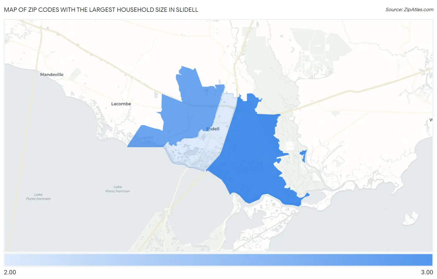 Zip Codes with the Largest Household Size in Slidell Map