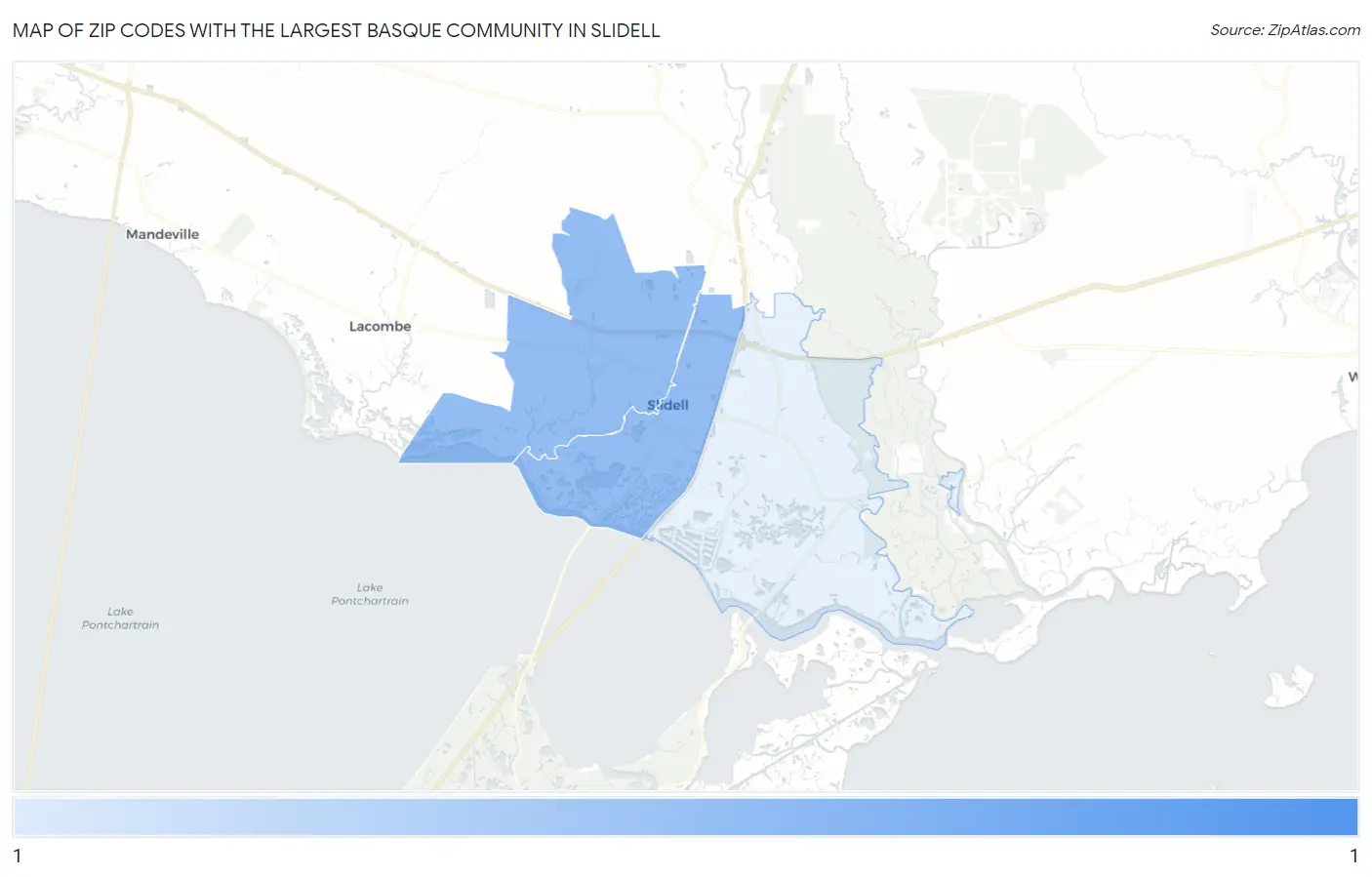 Zip Codes with the Largest Basque Community in Slidell Map