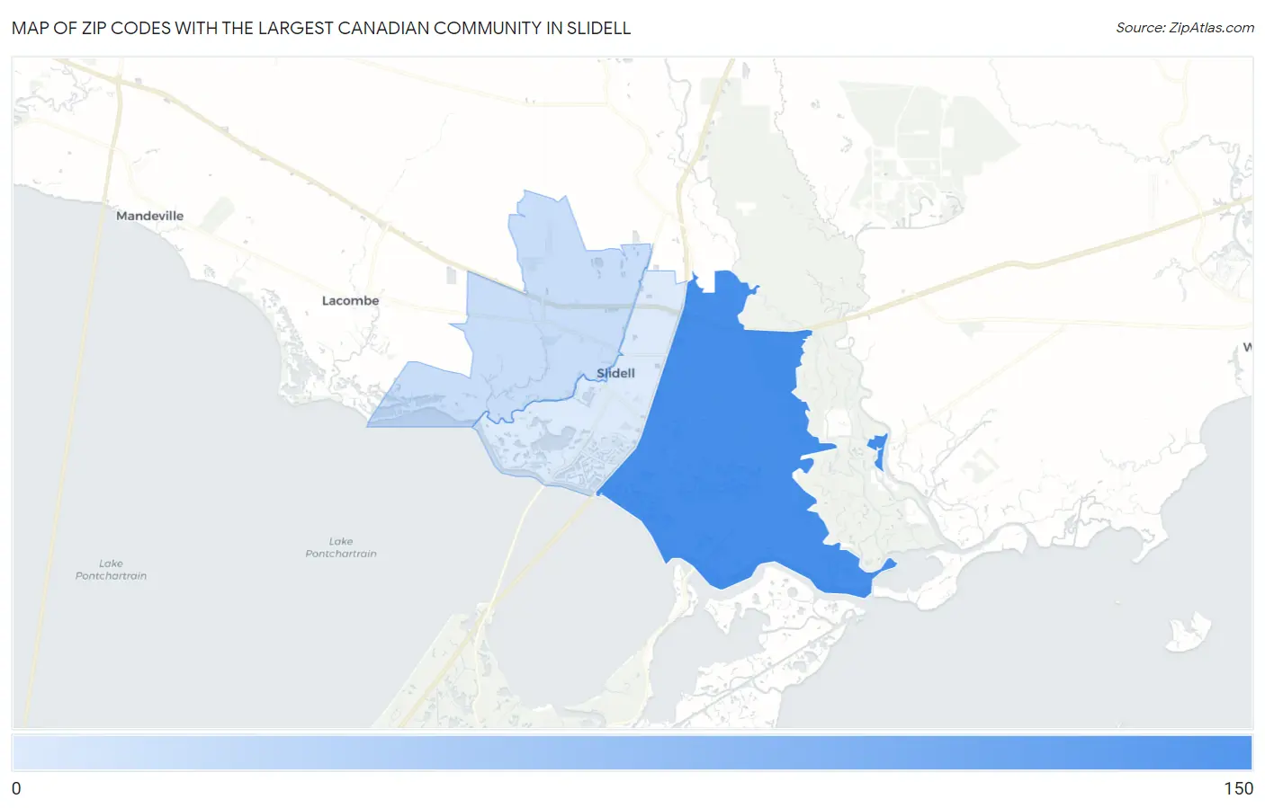 Zip Codes with the Largest Canadian Community in Slidell Map