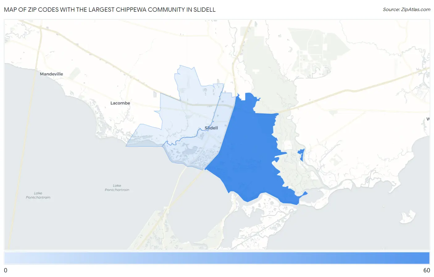 Zip Codes with the Largest Chippewa Community in Slidell Map