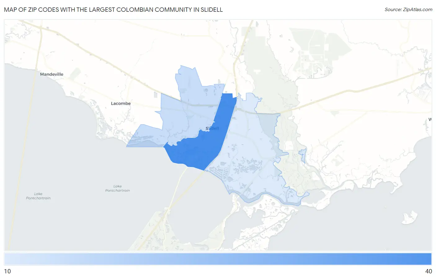 Zip Codes with the Largest Colombian Community in Slidell Map