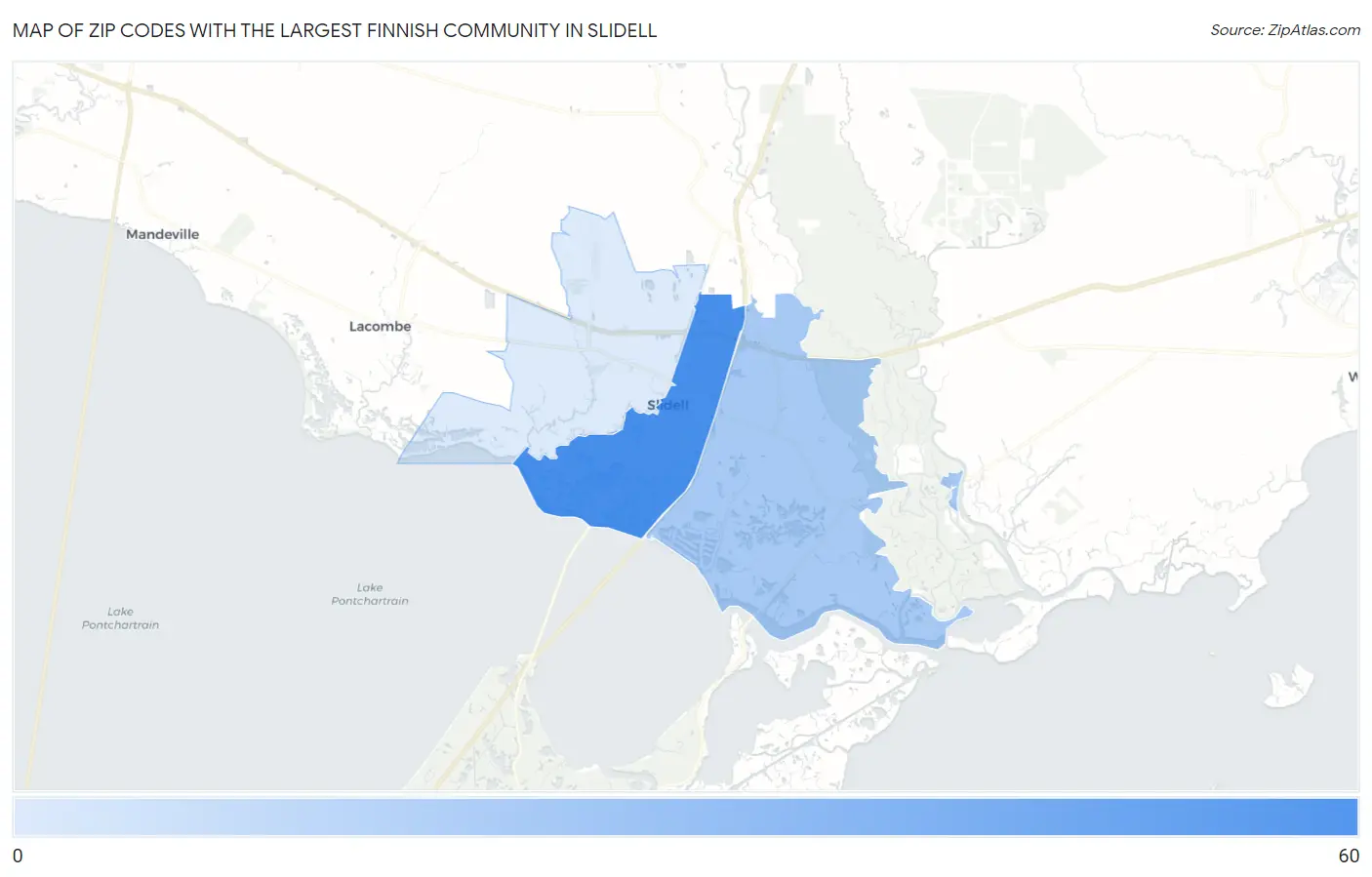 Zip Codes with the Largest Finnish Community in Slidell Map