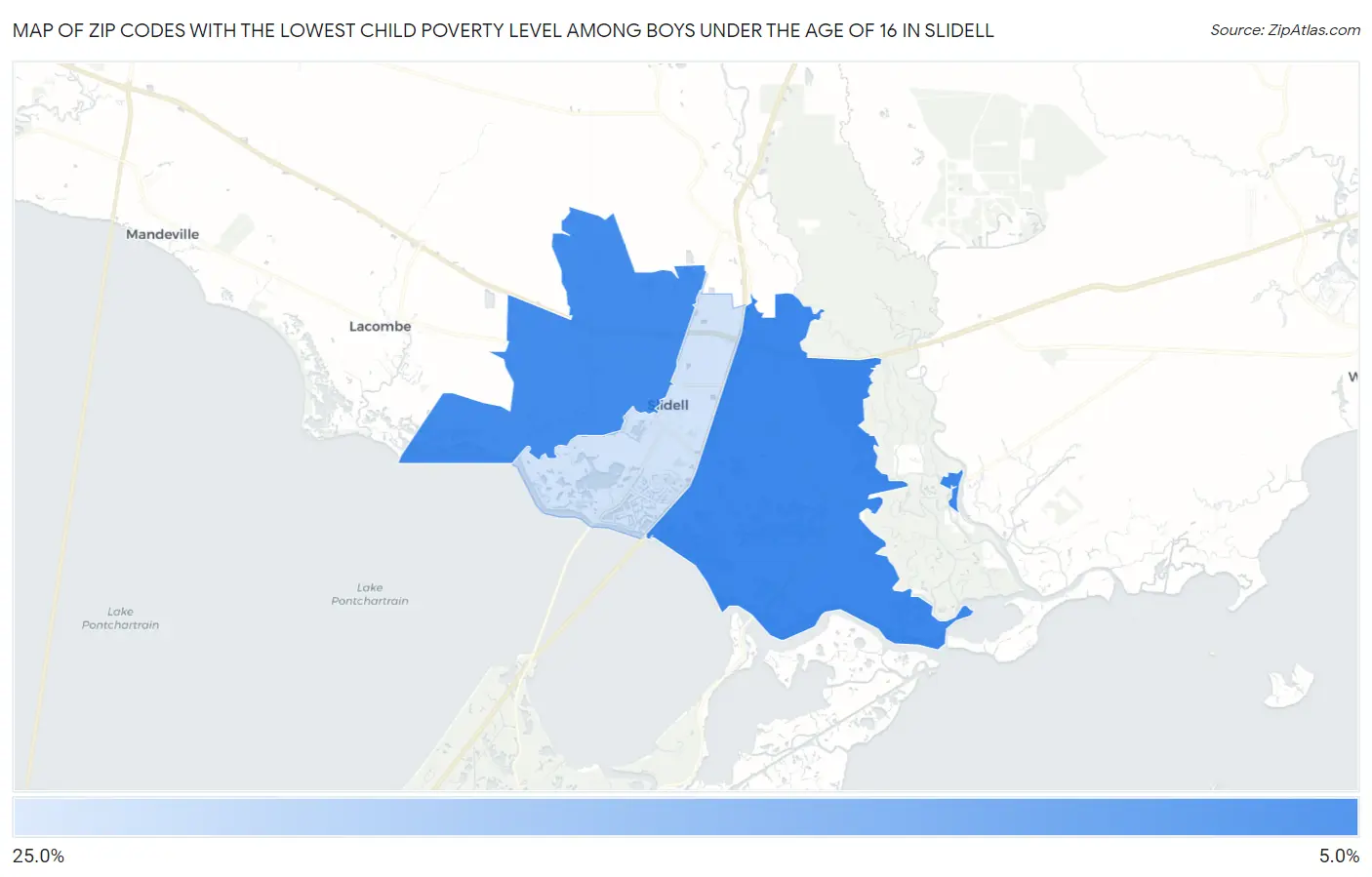 Zip Codes with the Lowest Child Poverty Level Among Boys Under the Age of 16 in Slidell Map